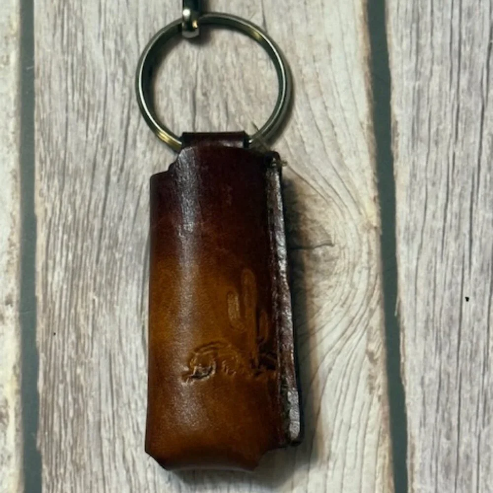 ✨ Vintage Tooled Leather Lighter Holder — Desert Cactus Design (NOS) ✨